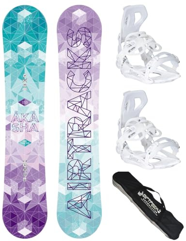 Airtracks Damen Snowboard-Set Akasha Lady Snowboard Freestyle Freeride 144 - Softbindung Master FASTEC W S - SB Bag