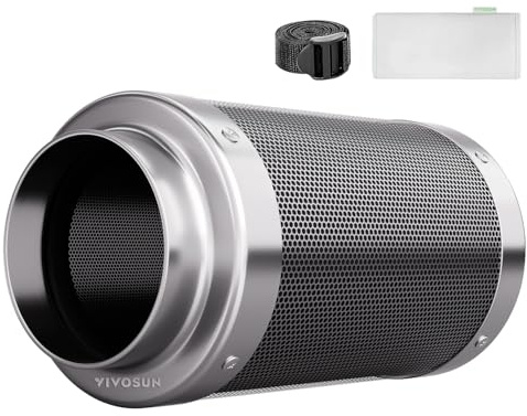 VIVOSUN Aktivkohlefilter Grow Aktivkohlefilter 150mm/6 Inch Geruchskontrolle mit Australischer Aktivkohle inkl. Vorfilter für Indoor Growzelt Growbox Rohrventilator Gewächshaus