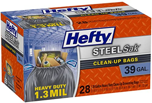 Hefty SteelSak - Bolsas de basura grandes y resistentes, 39 galones, 28 unidades