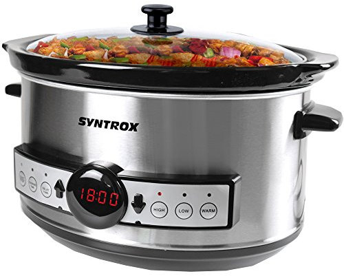 Syntrox Germany 3,5 litri LED digitale in acciaio inox Slow Cooker con timer e funzione di mantenimento del calore