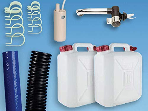 Pennine Motorhome Caravan Cold Water Starter Kit Campervan T4, T5 Plumbing Kit for Campervan Sink,Tap & Pump & 10L Water Containers Suit Smev 8005