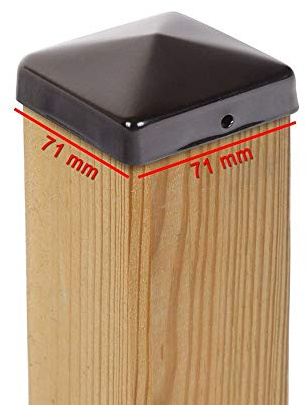 4 x Pfostenkappe Pyramide 71x71 mm – Abdeckkappe für 70x70 mm Holzpfosten – Stahl Schwarz Pulverbeschichtet – Robuster Pfostenschutz für Zaun & Garten – 2er-Lochung zur Befestigung