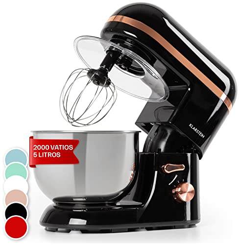 Klarstein Batidora Amasadora con Bol 5L para Hornear, Robot Cocina, Amasadora Reposteria 1800W, Gancho y Bol para Mezclar, Electrodomesticos Cocina Varillas Rotación Planetaria con 6 Velocidades