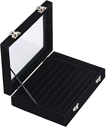 Kitchnexus Ringkasten Schmuckkasten mit Glas Deckel, Ring Aufbewahrungsbox Samt Schmuckschatulle für Ringe, Ohrringe und Broschen