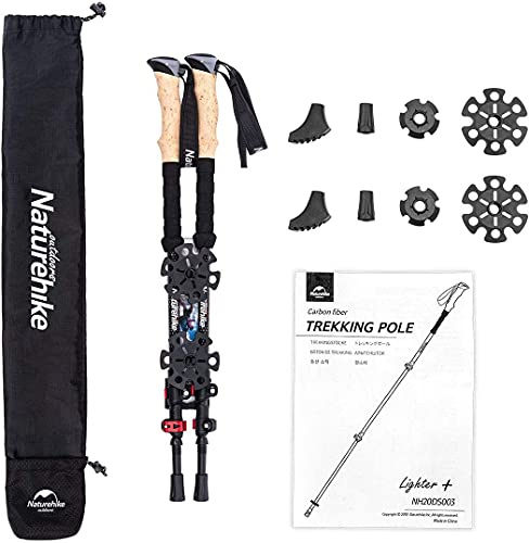 Naturehike Fibra di Carbonio Trekking Pole-pieghevole palo Telescopico con Manico in Sughero Naturale e Manico EVA Estesa palo Trekking Ultraleggero，2 Pezzi