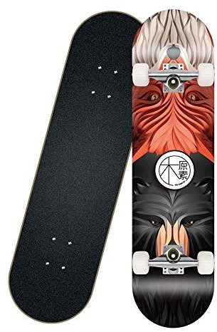 HuaHong Skateboard für Anfänger, Komplett Board Ahornholz mit ABEC-7 Kugellager, Geburtstagsgeschenk für Kinder, Teenager und Erwachsene (Color : Cool Wolf)