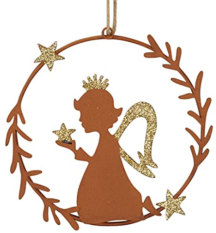 Kranz mit Engel kniend Gold Glitzer Rostoptik edel Türhänger Fensterdeko Deko Advent Weihnachten D=15 cm