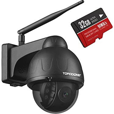 Topodome Métal Camera Surveillance WiFi Exterieure, IP Caméra 1080P Vision Nocturne Starlight, Carte SD 32G, Détection Humaine, Audio bidirectionnel, IP66