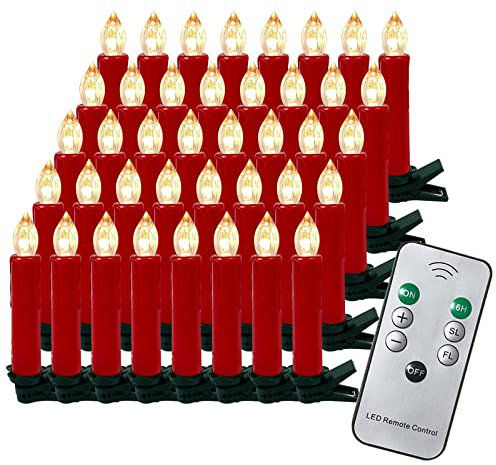 Gotoll Candele LED Senza Fiamma per Natale Lot di 10/20/30/40 pezzi Ideali per Decorare l'Albero di Natale con Telecomando - Colore Rosso