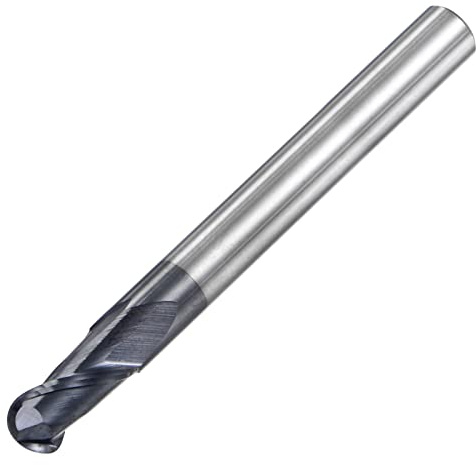 sourcing map Kugel-Nasen-Schaftfräser, 3 mm Spitze, Radius, Vollhartmetall, AlTiSin, beschichtete CNC-Fräser, 2 Nuten, Spiralfräser, HRC45 mit 6 mm Schaft, 100 mm Länge