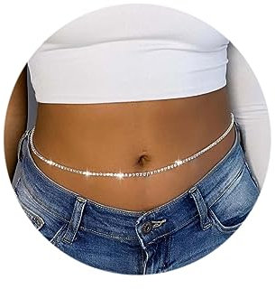 Carufin Boho Kristall Taillenkette Bauch Körperketten Schmuckkette Nachtclub Taille Zubehör für Frauen und Mädchen