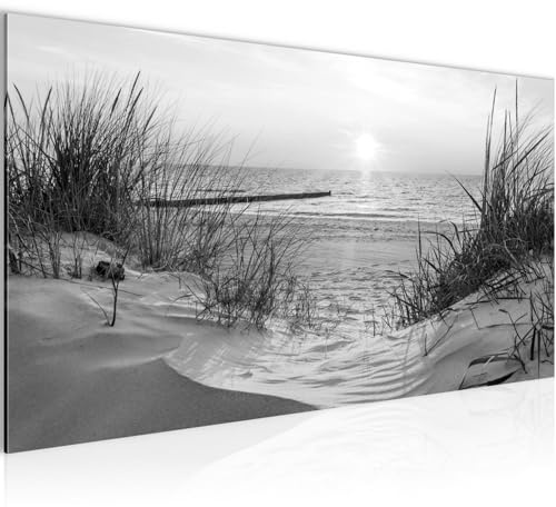 Runa Art Wandbild Strand Sonnenuntergang 1 Teilig 100 x 40 cm Modern Bild auf Vlies Leinwand Meer Natur Schlafzimmer Wohnzimmer Schwarz Weiss 041712c