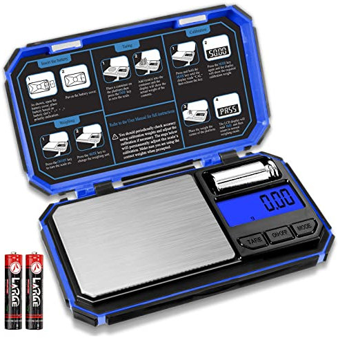 UNIWEIGH Digitale küchenwaage 200g/0,01g, Feinwaage,Taschenwaage, Präzisionswaage, Waage Gramm, Kleine waage, Briefwaage, Mini Waage, Scale mit 50g Kalibriergewicht (Batterie enthalten)–Blau