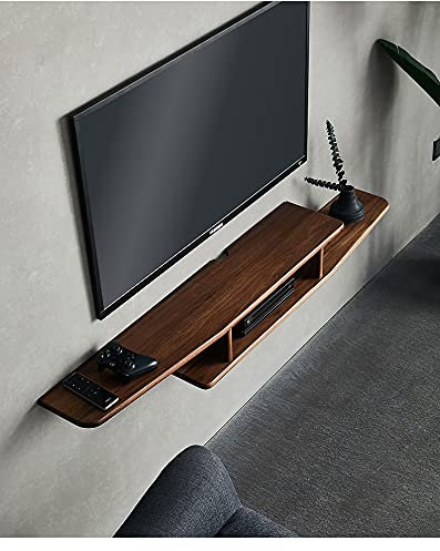 59 Zoll schwebendes Regal für unter dem Fernseher, an der Wand montierbarer Fernsehschrank, schwarzes Nussbaum-Regal, Ständer, Wohnzimmer, Moderne Unterhaltungseinheit, Komponente, offene Au