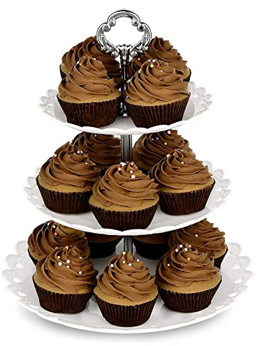OLAMASA Alzata per Dolci a 3 Livelli Alzata per Torta Alzate Portafrutta in Plastica Cucina Vassoio per Frutta e Dolci per per Party Matrimonio Festa di Compleanno (B)