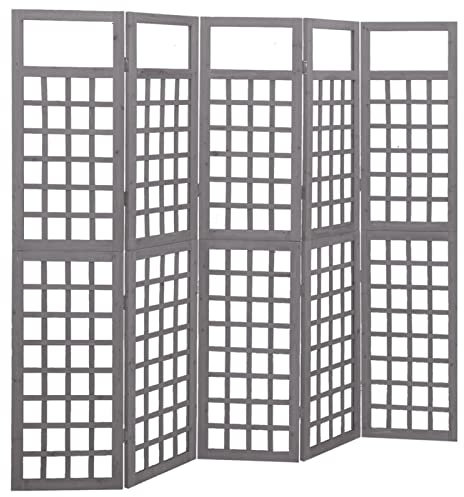 ZEYUAN 5-TLG. Paravent/Spalier, Trennwand, Raumteiler, Umkleidekabine, Spanische Wand, Privacy Screen, Sichtschutzwand, Massivholz Tanne Grau 201,5x180 cm