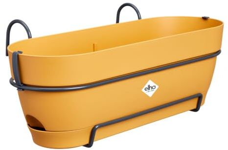 elho Vibia Campana balkonkasten allin1 50cm Pflanztöpfe - Honig Gelb | L 26 x B 50.4 x H 17.7 cm | Integrierter Untersetzer