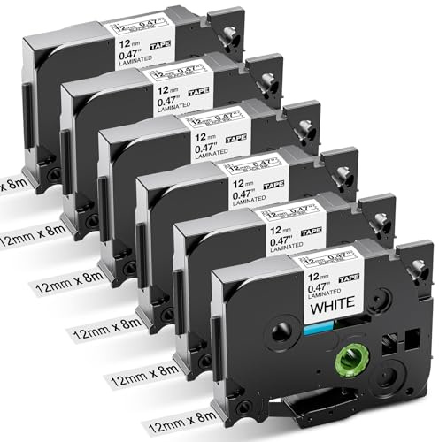 6x Aken TZe231 Kompatibel mit Brother P touch Bänder TZe-231 12mm 0.47 | 12mm x 8m, Kompatibel mit Brother Ptouch Schriftband Beschriftungsgerät 1010 H105 1000 1005 D400 D600 Cube, Schwarz auf Weiß