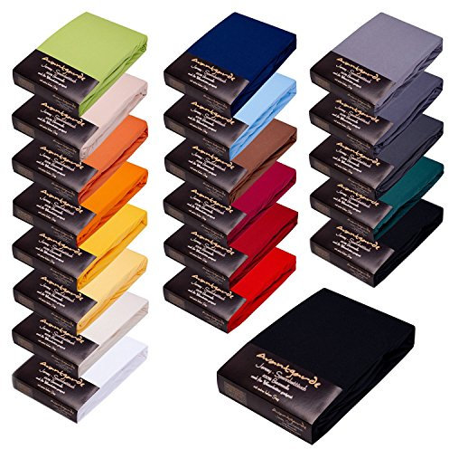 AVANTGARDE SPANNBETTLAKEN 140 x 200-160 x 220 cm - auch für Boxspringbett & Wasserbett Premium Spannbetttuch 100% Baumwolle Jersey - ca.170g/m²- hoher Steg - ÖKO TEX (16 Schwarz)