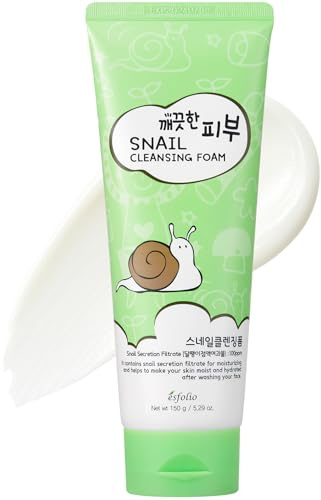 esfolio Snail Cleansing Foam – Nourishing Face Wash for Hydrated & Smooth Skin – Korean Skincare with Snail Extract for Deep Pore Cleansing & Anti-Aging – Gentle Foaming Facial Cleanser (5.29oz-150g)