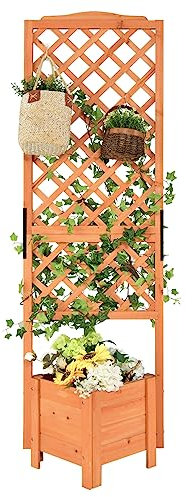 GOPLUS 180cm Blumenkasten mit Rankgitter, Hochbeet mit Spalier, Pflanzkasten mit Rankhilfe, Gartenspalier für Kletterpflanzen Blumen