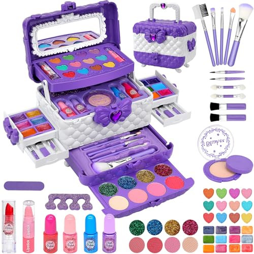 Maquillaje para Niñas - 55 Pcs Lavable de Maquillaje para Niña Juguetes,Regalo de Princesa para Niña, Cumpleaños y Navidad de para Niñas 3 4 5 6 7 8 9 10 Años