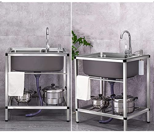 Commercial Kitchen Sink 1 Compartment Free Standing, Outdoor Kitchen Units Restaurant Laundry Office Bar Hotel Home, Stainless Steel Sink Portable Sink, Outdoor Sink With Drainer Unit And Tap