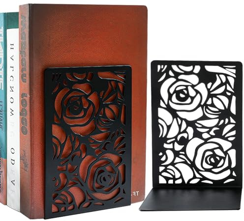Buchstützen Metall Schwarz Buchhalter Regal-Bookend Holder mit rutschfeste Bücherstopper für Schule Zuhause Büro ((1 Paar)