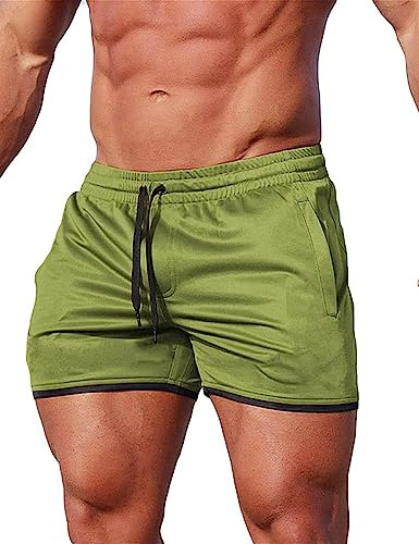 Alienjoy Herrshorts sportbyxor löpshorts sommar träningsbyxor fitness träning utomhus sportbyxor med fickor snabbtorkande, Grön, L