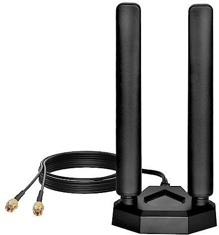 Nelawya Tri Band WiFi 6E Antenna 8dBi 2.4GHz 5.8GHz 6Ghz Magnetic Base RP-SMA Adapter Bluetooth Antenna Compatible with PC Desktop Computer PCI-E Card WLAN Wireless WiFi 6E Router