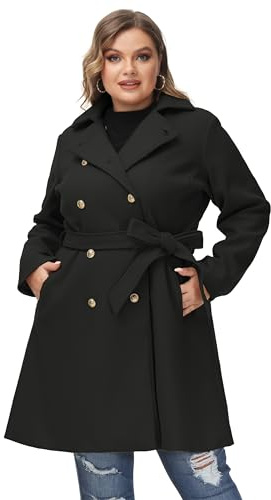 Hanna Nikole Cappotto in lana da donna Cappotto invernale doppiopetto taglie forti con giacca a vento midi a maniche lunghe con cintura tascabile