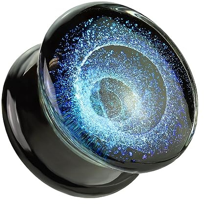 beyoutifulthings Ohr-Plug Wirbel Schwarz Blau Glas Ohr-Piercing Ohr-Schmuck Tunnel Double Flare Sattel-Verschluss 6-25mm
