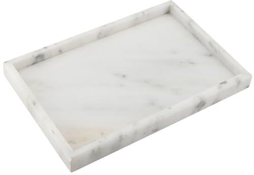 ZOENHOU Vassoio in pietra di marmo naturale da 30 x 20 cm, vassoio per vasca da bagno rettangolare bianco stellato vassoio portaoggetti, vassoio decorativo per il trucco per tavolino, lavello da