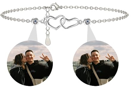 CSstone Herz Armband Mit Foto - Personalisiertes Schmuckgeschenk für Frauen, Gedächtnis Mit Bild Innen, Kreis Stein Projektion, Girfriend Geschenk