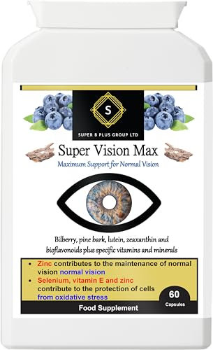 Super Vision Max - Lutein, Zeaxanthin, Bilberry & Pine Bark Extract - 60 Vegan Eye Health Capsules - Super B Plus Group Ltd