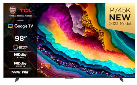 TCL 98P745K 98-inch 4K Television, WCG, UHD, HDR PRO, 144Hz, Motion Clarity PRO, Dolby Vision IQ, Dolby Atmos, AIPQ, Game master Pro 2.0, Smart TV Powered by Google TV, works with Alexa