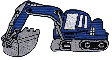 Bagger Blau Baustelle Aufnäher zum aufbügeln oder aufnähen Bügelbild Aufbügler für Kleidung gestickter Bügelflicken Applikation Patch Größe 9,8 x 5,2 cm