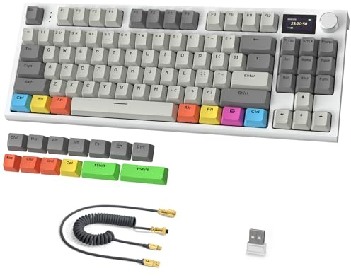 ATTACK SHARK K86 Mechanische Tastatur, 2,4G Wireless/BT5.0/USB-C Wired Gaming-Tastatur, 75% TKL 87 Tasten mit 1.2 TFT-HD-Farbdisplay und CNC-Knopf, RGB Backlit TTC-Hot-Swap PBT Keycap - GrauPro