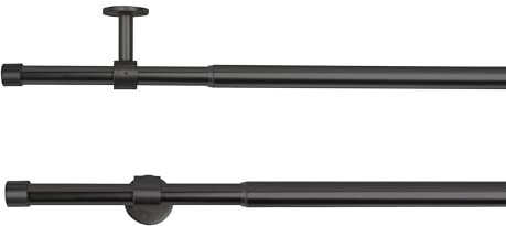 metablo Gardinenstange ausziehbar, Wand- und Deckenmontage, Endstück Kappe, Vorhangstange Fenster, Komplettgarnitur 2in1, Teleskopgardinenstange 16/19mm Schwarz 120-210 cm