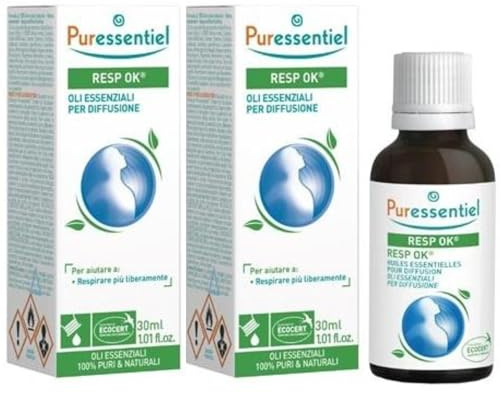 Puressentiel Set 2x30ml RESP OK Oli Essenziali Diffusione | Miscela 100% naturale con 18 oli essenziali OEBBD per diffusore. Purifica l'aria e dona comfort alle vie respiratorie.