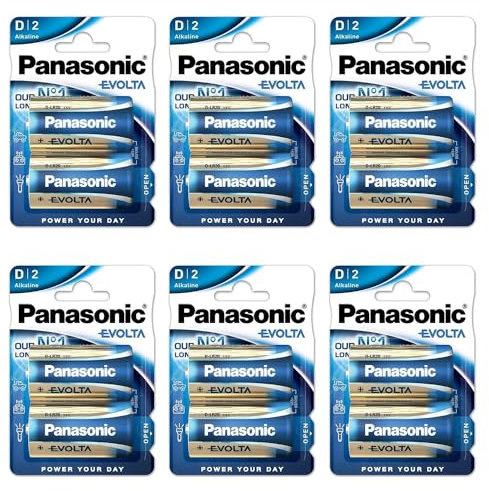 PANASONIC - Lote de 6 ampollas de 2 pilas Evolta D Mono LR20-1,5 V