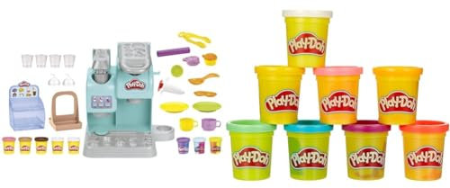 Play-Doh Kitchen Creations Knetspaß Café, Café-Spielset mit 20 Accessoires und 8 Dosen zweifarbige Knete & 5044EU4 8er Pack, Knete in Regenbogen Farben, für fantasievolles und kreatives Spielen, bunt