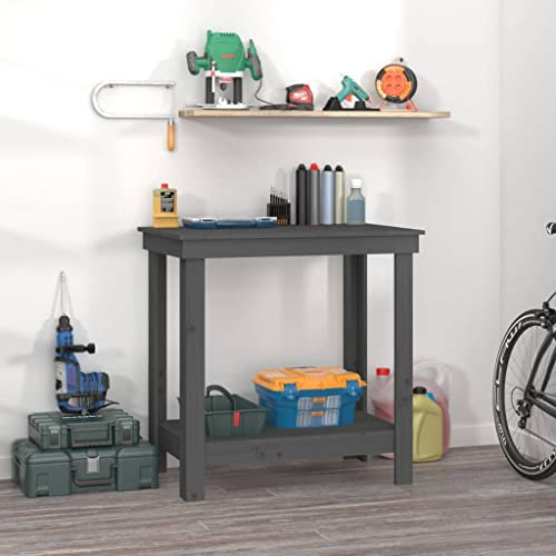 Banco de Trabajo de Madera Maciza de pino Gris 80x50x80 cm