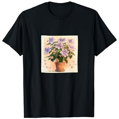 Clematis Plant In Pot Cottagecore Hearts Graphic T-Shirt