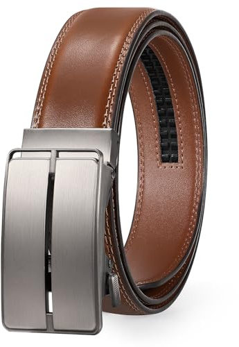 JASGOOD Mens Belt Leather Ratchet Belt for Men Automatic Ratchet Buckle 1 3/8 Slide Belt for Dress Pant,Brown