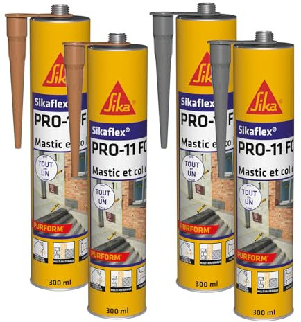 SIKA - Mastic polyuréthane PU tout en 1 - Sikaflex PRO 11 FC Purform - Mastic multi-matériaux, Mastic étanche - Intérieur et extérieur - Lot de 2 cartouches 300ml Beige + 2 cartouches 300ml Gris béton