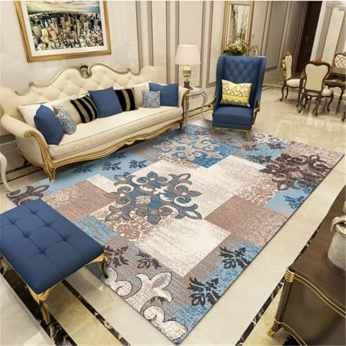 RUGMRZ Teppich Kinderzimmer Maedchen Fleckerlteppich Blaue Pflanzen floral Design Wohnzimmer Esszimmer traditionellen Teppich pflegeleicht Bunter Teppich 60X120CM