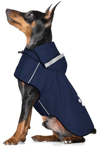BiPawTi Small Dogs Coats Waterproof, Soft Lightweight Dog Raincoat with Adjustable Drawstring/Reflective Strip/Leash Hole, Hooded Blue Dog Rain Coat for Pet Walking, Blue - S