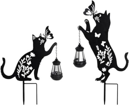 perfk Garten Solar Katze Lampe Solar Laterne Veranda Pathway Dekoration Hof Bauernhaus Hause Balkon Lampe Katze Figurine mit Laterne
