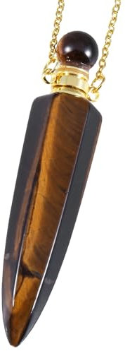 KYEYGWO Perfume Bottle Empty Vial Necklace Natural Crystal Aromatherapy Essential Oil Diffuser Pendant Necklaces Jewellery for Women Men, Tiger's Eye Stone